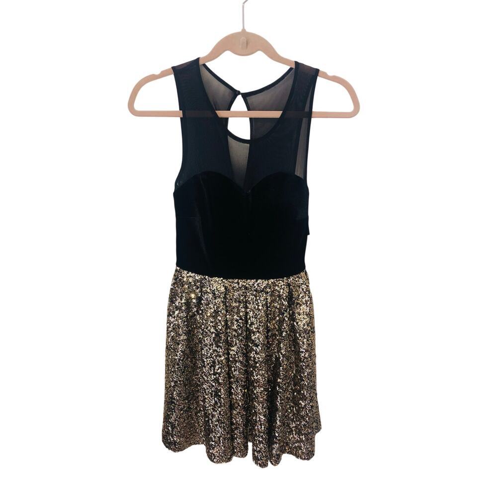 Guess Velvet Sequin Party Dress Size XS Black Gold Mini Glamoratti Indy Sleaze - Picture 11 of 15